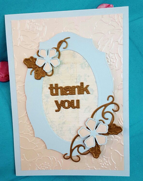 Pale blue and cream thank you card