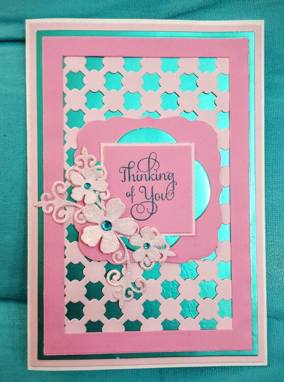 Teal and Pink Thinking of you card