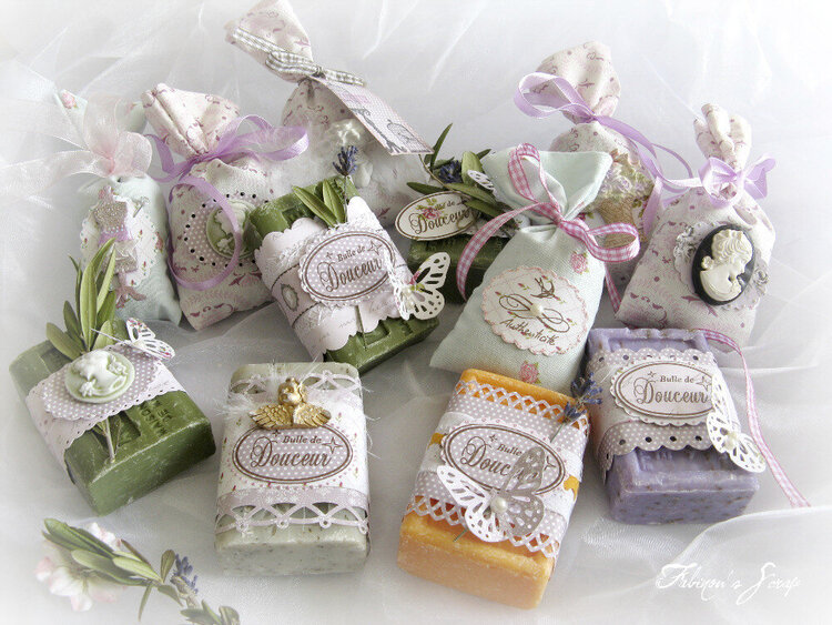 soap decorated and handmade lavender sachets