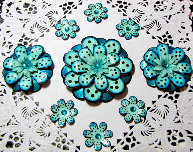 Homemade Flower  set Teal/blue
