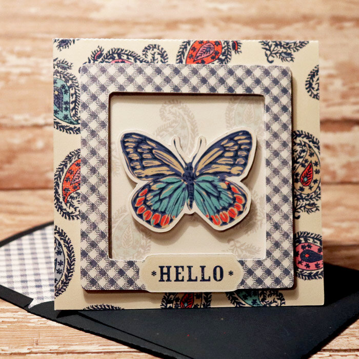Hello Butterfly card with matching envie