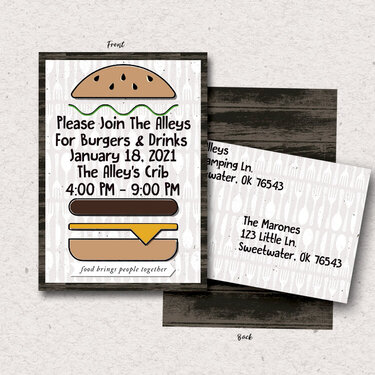 Burger &amp; Drinks Invite with matching envie