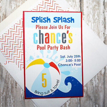 Pool Party Invite w/matching envelope