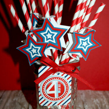 4th of July Straw Toppers and tag
