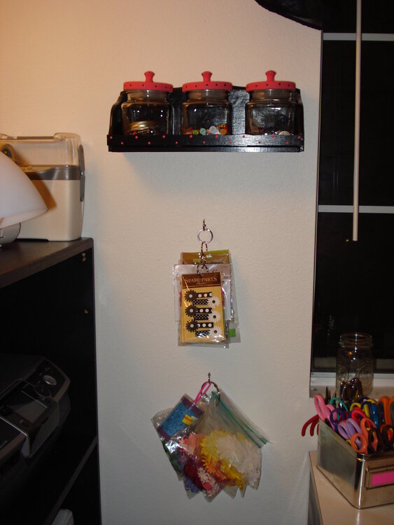 Shelf with Jars, Ribbon and flowers