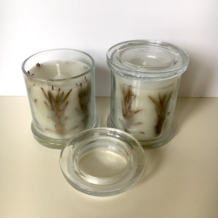 recycled candles with rosemary, violet scented
