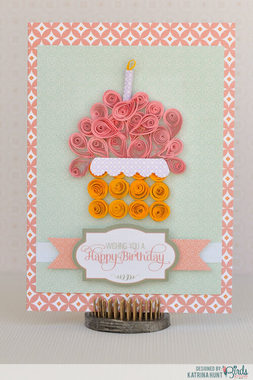 Happy Birthday Quilled Card-3 Birds Design