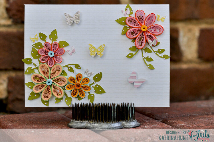 Quilled Flower Card-3 Birds Design