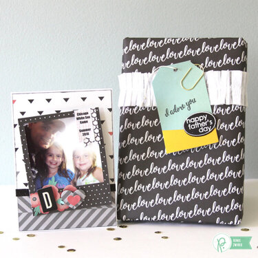 Fathers Day Photo Frame Magnet Card and Simple Gift Wrapping *Pebbles*