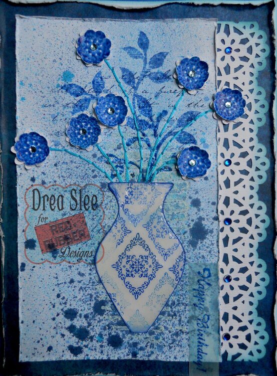 Blue Vase Birthday Card ~ Red Rubber Designs DT