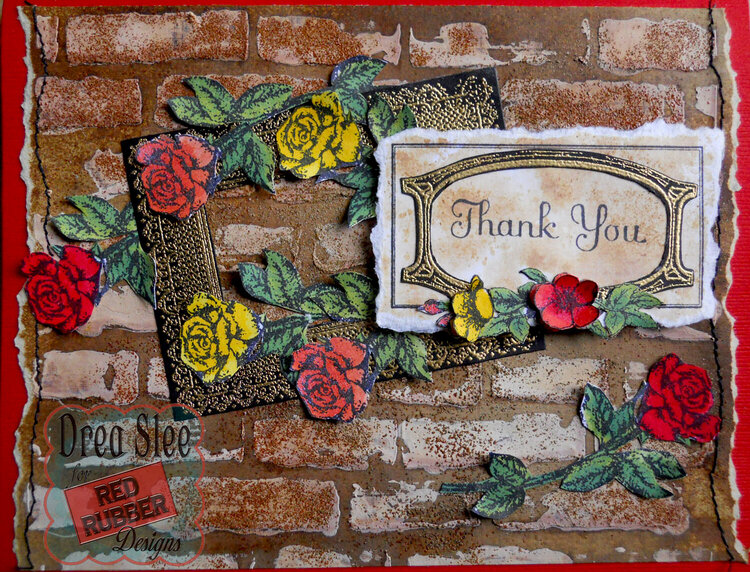 Brick &amp; Rose Thank You Card ~ Red Rubber Designs DT