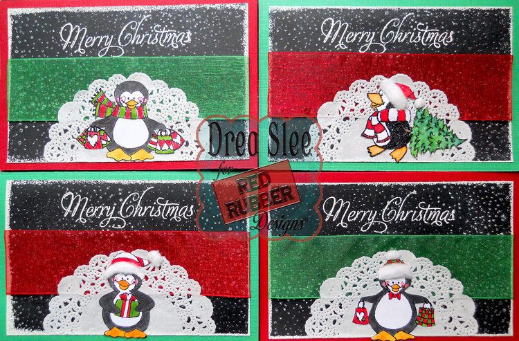 Penguin Christmas Card Set ~ Red Rubber Designs DT