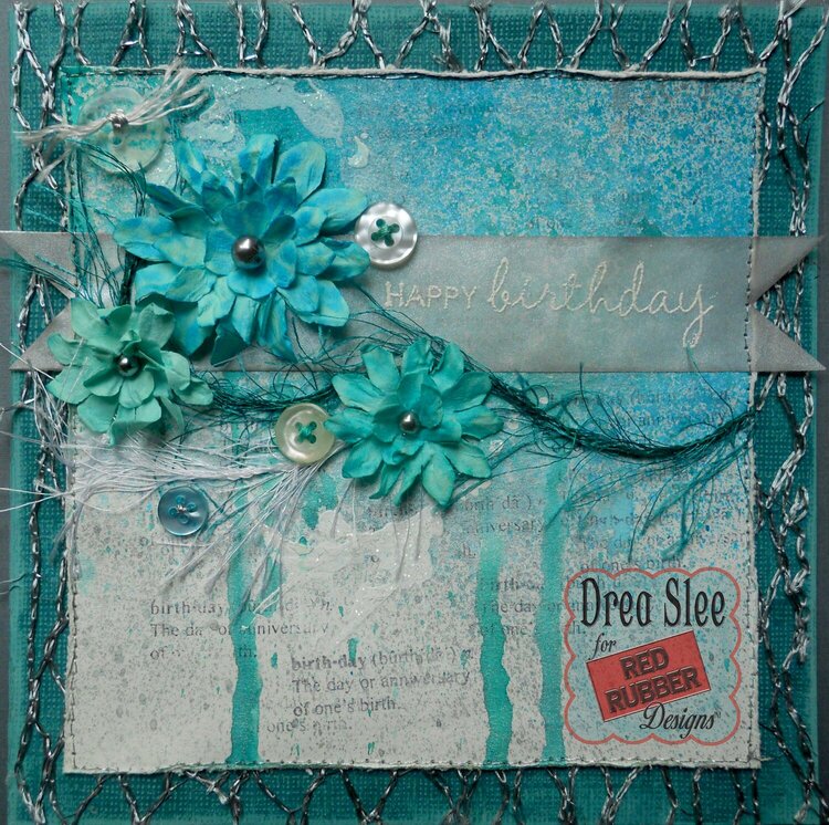 Teal Birthday Card ~ Red Rubber Designs DT