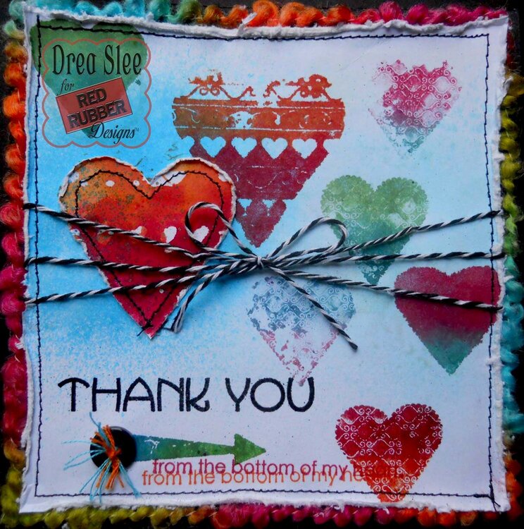 Hearts Thank You Card ~ Red Rubber Designs DT