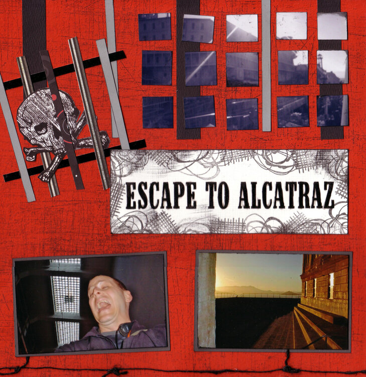 Escape to Alcatraz (left side) - SHCG cut photo/layered embellie/movie ref &amp; sketch challenges