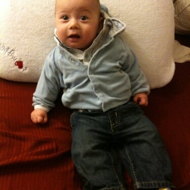 Caruso&#039;s 1st pair of jeans! About 5 mos.