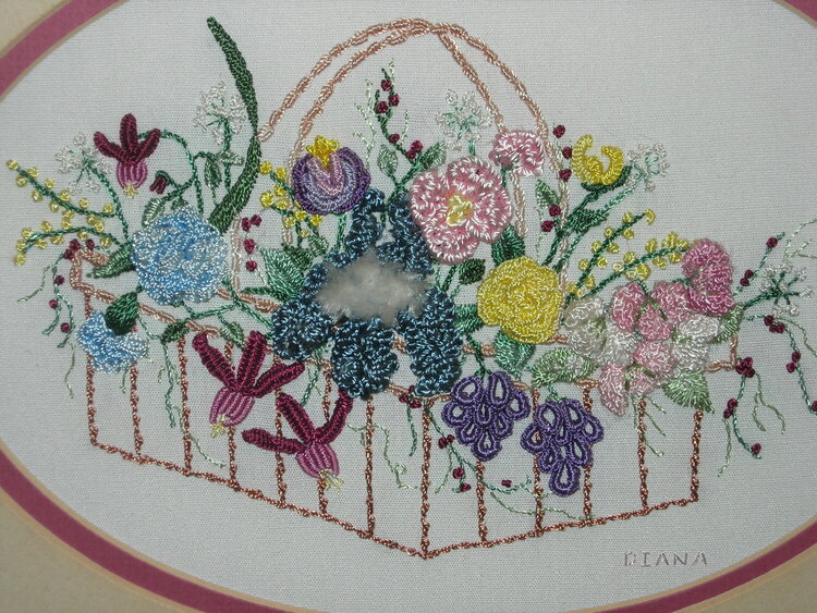 Close whole shot of Basket of floers - Brazilian Embroidery