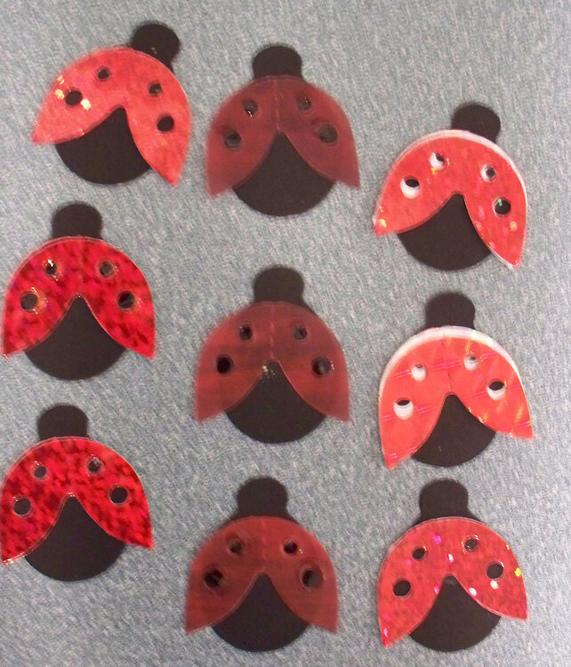 Embellished die cut swap-Lady bugs for Spring group