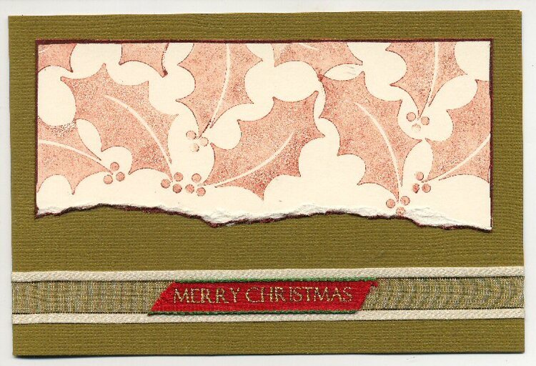 Copper Holly leaves card, Hero Arts stamp