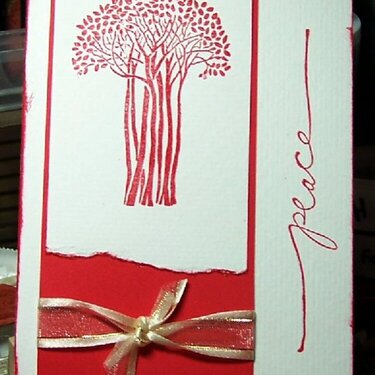 Red Christmas card with Magenta tree stamp