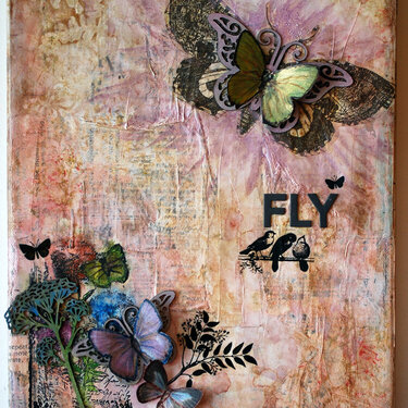 Fly a mixed media canvas "Scraps of Darkness"