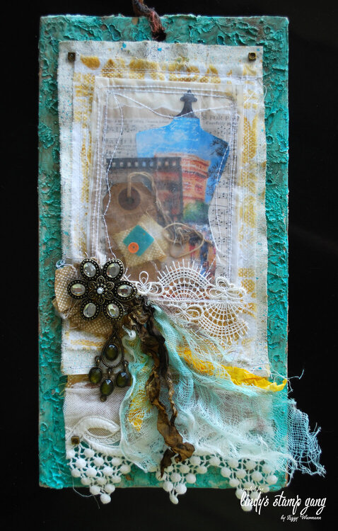 Fabric collage mounted on wood (Video)