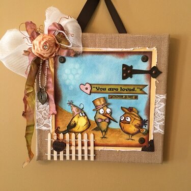 Burlap Canvas Bird Crazy &quot;You are loved&quot;