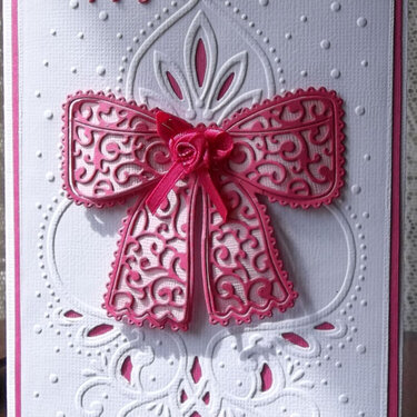 Tattered lace bow birthday card