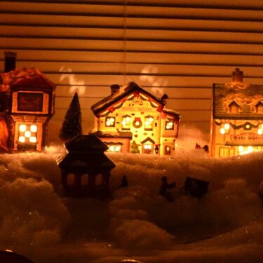 winter village in my dining room bay window, flash off