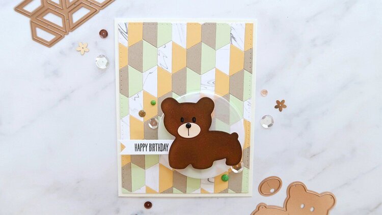 Adorable Birthday Card Ft. Half Hex Quilt &amp; Bear Scout by Laura Sterckx