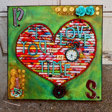 Straw heart canvas. I made these straws out of a magazine about &quot;creative spaces&quot;. The magazine was so colorful the straws are b