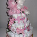 Pink/White teddy bear diaper cake