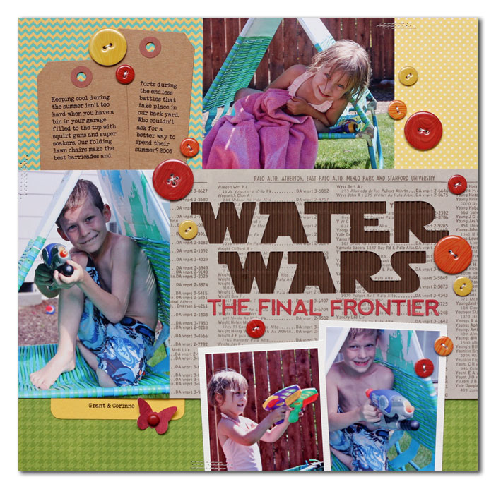 Water Wars by Summer Fullerton featuring Jillibean Chipboard Buttons with Epoxy Accents