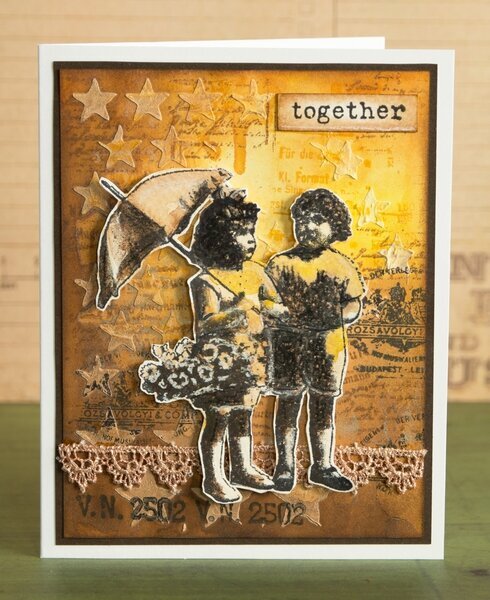 Mixed media card in vintage style: Together