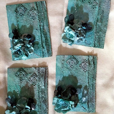 Teal(ish) Flower ATCs