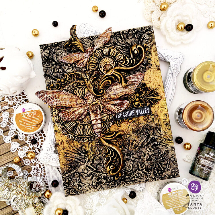 Black and Gold mixed media canvas by Tanya Cloete