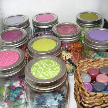 Jars of blossoms &amp; buttons &amp; stickle storage
