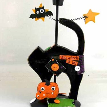 Embellished black cat candle holder