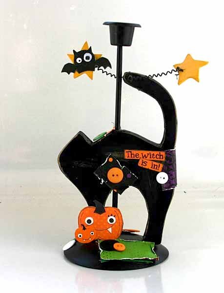 Embellished black cat candle holder