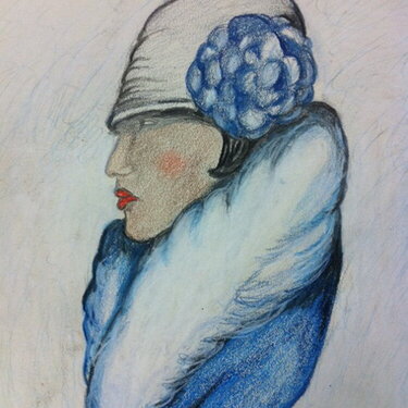 Pencil Drawing 1920&#039;s Lady in Blue