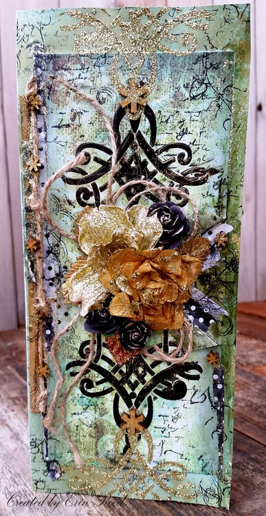 Green Mixed Media Card **Canvas Corp &amp; Tattered Angels &amp; Unique Laser Designs**