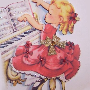 Vintage Girl playing piano card topper