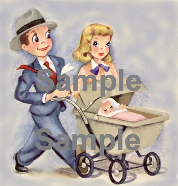 Vintage, Digital Proud Parents and Baby Buggy