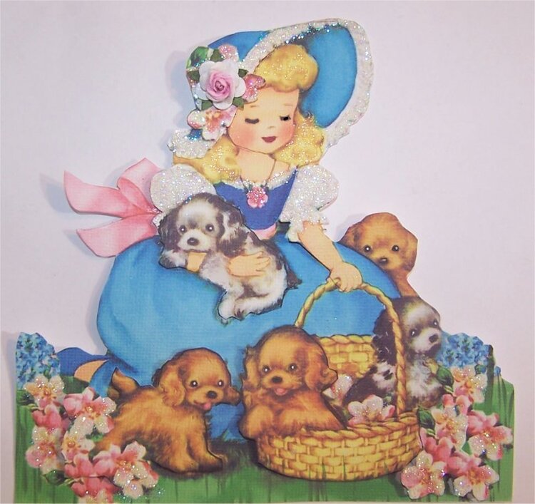 Vintage Girl with Puppies