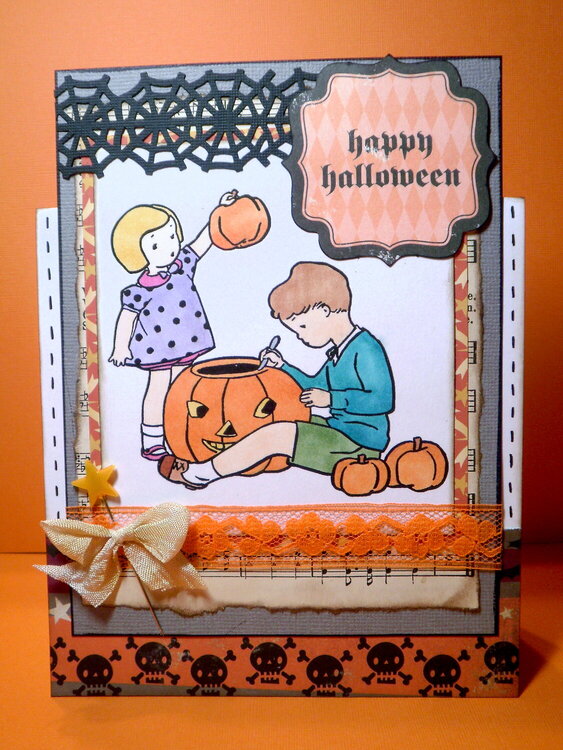 Pumpkin Carving Halloween Card Digital Stamp
