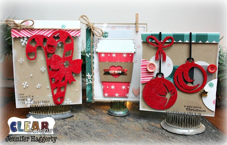 Christmas Cards with Clear Scraps Chipboard Embellishments