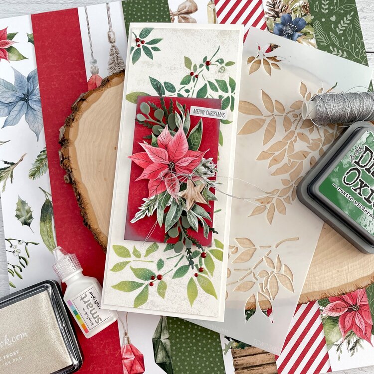 Frosted Poinsettia Slimeline Card