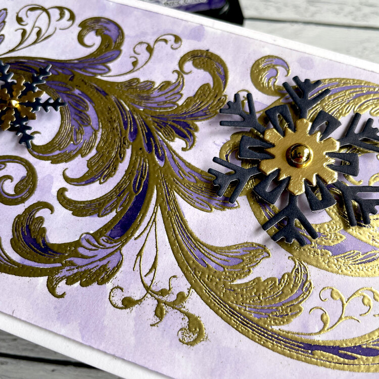 Royal Purple and Gold Snowflake Christmas Card