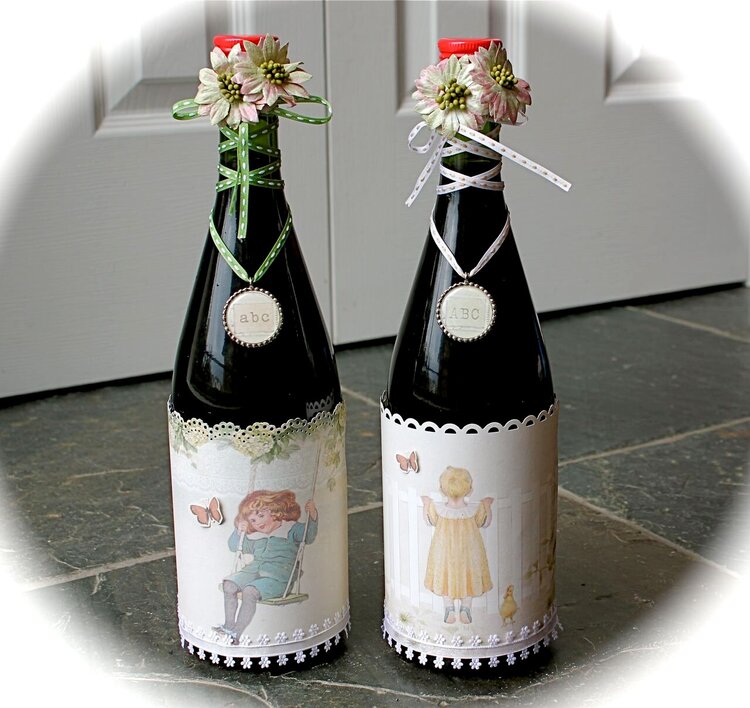 Altered Wine Bottles (Pion Design, Green Tara, Helmar)