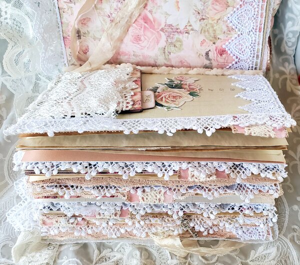 Shabby Chic Junk Journal book, Treasure Book, White and Pink Lace